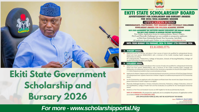 Ekiti State Government Scholarship and Bursary 2026 Ekiti State Scholarship